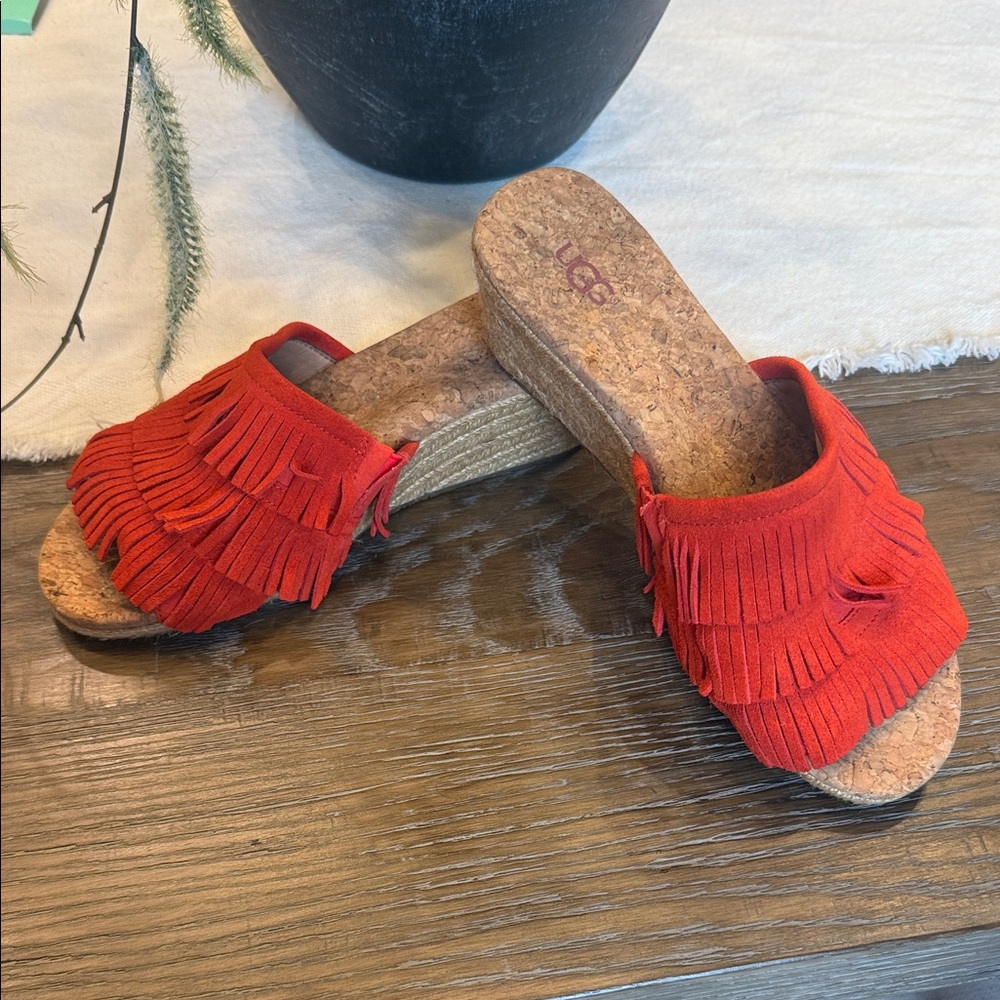 UGG Red Fringe Mules